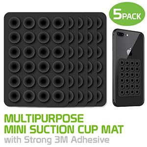 Cellet Multipurpose Mini Suction Cup Mat – 5 Pack | Strong 3M Adhesive | Dashboard, Phone, Battery Pack Holder | Compact 2.3" x 3.3" Grip Pads for Car, Home, & Travel