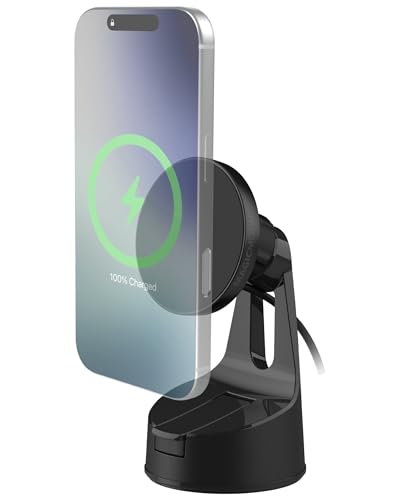 Scosche MPQTRWD Qi2 MagSafe Car Mount Charger 25W Fast Wireless Charging Phone Holder for Windshield or Dashboard, Magnetic Cell Phone Mount Compatible with iPhone 17/16/15/14/13 Series & Samsung S25