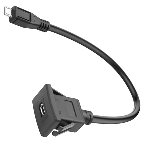 QIANRENON Micro USB Square Snap on Mount Adapter Short Cable Micro USB Male to Female Embedded Fixed Mount Connector Extension Cable, 480Mbps 5V2A, for Snap in Car/RV Dashboard Desktop, 30cm/11.8in