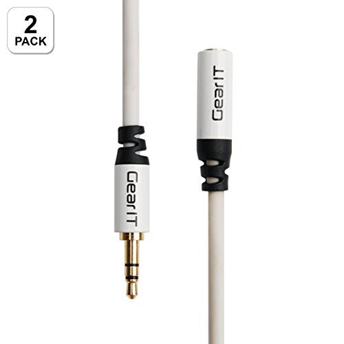 15ft 3.5mm Extension Cable, GearIT 2-Pack Pro Series Preminun Gold Plated 15 Feet 3.5mm Auxiliary Audio Stereo Extension Male to Female Cable, White - color: White, size: 15 Feet (2-Pack)