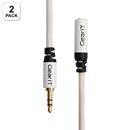 15ft 3.5mm Extension Cable, GearIT 2-Pack Pro Series Preminun Gold Plated 15 Feet 3.5mm Auxiliary Audio Stereo Extension Male to Female Cable, White - color: White, size: 15 Feet (2-Pack)
