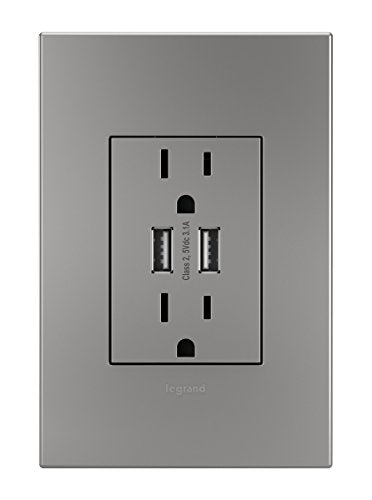 Legrand adorne Dual-USB Multi-Outlet (Magnesium Finish), ARTRUSB153M4 - color: Magnesium