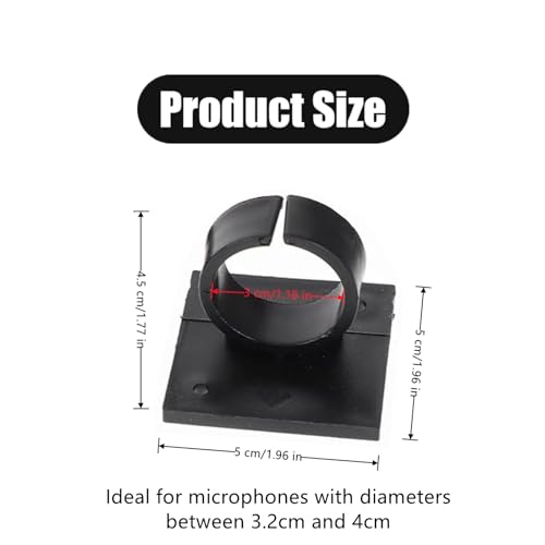 4 PCS Microphone Clips Universal Microphone Holders Microphone Bracket Clips Microphone Stand Hooks Microphone Wall Mount with Square Adhesive Backing for Home, Office, Hotel, Karaoke(Black)