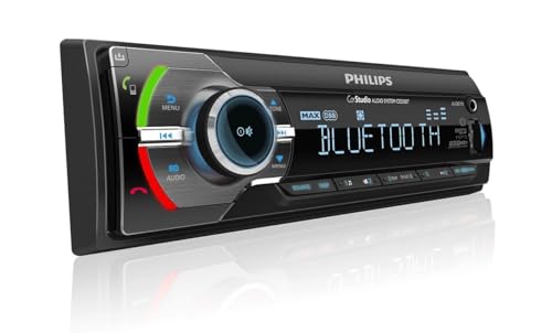 Philips Car Stereo Bluetooth Audio Receiver, Sleek Single Din Car Stereo with AM/FM Radio, USB, AUX-in and Built-in Microphone for Hands-Free Calling and Music Streaming, Powerful Sound - color: BLACK