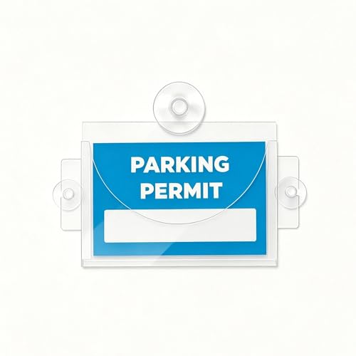 Acrylic Car Parking Permit Holder with Suction Cups,Transparent Curved Parking Pass Holder for Car Windshield for Clear Permit Display,Universal Cars Windshield Sticker Holders