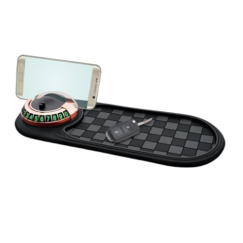Multifunction Car Anti-Slip Mat, Car Anti Slip Mat Phone Holder, Dashboard Mobile Phone Holder with Temporary Parking Number, Rotatable Dashboard Mat for Sunglasses Keys Gadgets (Gray+Gold) - color: Gray+Gold