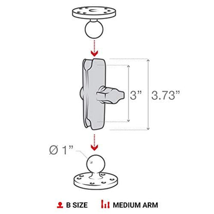 RAM MOUNTS Medium Double Socket Arm for B Size 1" Balls - size: 3.7 in.