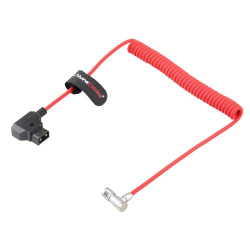 Alvin's Cables D-Tap to BMPCC 6K 4K Coiled Power Cable, Right Angle Weipu 2-Pin Female to D-Tap Male, Braided Ultra Flexible Coiled Cable for Blackmagic Pocket Cinema Camera 4K/6K/6K Pro, V-Mount, Red - color: Right angle Coiled Braided Red