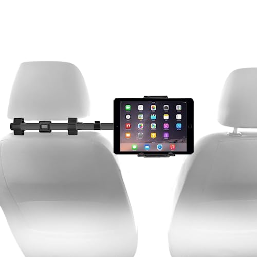Macally Tablet Holder for Car Headrest - Adjustable iPad Headrest Mount for Car - Super Secure Car iPad Holder Backseat Kids - Fits All 4.7-12.9" Back Seat Devices (iPad Pro/Air/Mini, Nintendo Switch) - color: Black