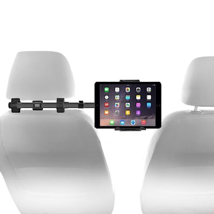 Macally Tablet Holder for Car Headrest - Adjustable iPad Headrest Mount for Car - Super Secure Car iPad Holder Backseat Kids - Fits All 4.7-12.9" Back Seat Devices (iPad Pro/Air/Mini, Nintendo Switch) - color: Black