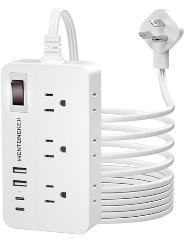 Surge Protector Power Strip - 5Ft Braided Extension Cord Flat Plug with 6 Outlets and 2 USB-A 2 USB-C Ports, 1080 Joules Wall Mounted Charging Station for Office Home ETL (10 FT) - size: 10 ft