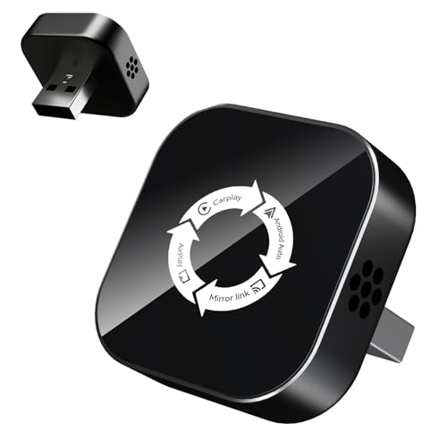 4 in 1 Screen Mirroring Wireless CarPlay Adapte, 2026 Upgraded Wired to Wireless for Apple CarPlay & Android Auto & AirPlay & MirrorLink, Mini USB Car Play Adapter with Type-C Extension, Plug and Play