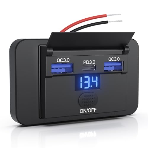 72W 3 Ports 12V RV USB Outlet with Voltmeter/Switch Panel Wall Mount - color: Deep Blue, size: 1PCS