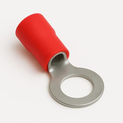 ANGSTROM 1/4" Bolt Ring Terminals, Insulated Electrical Crimp Connectors 100pcs (22-16ga Red) - color: 22-16ga Red, size: 1/4" Stud