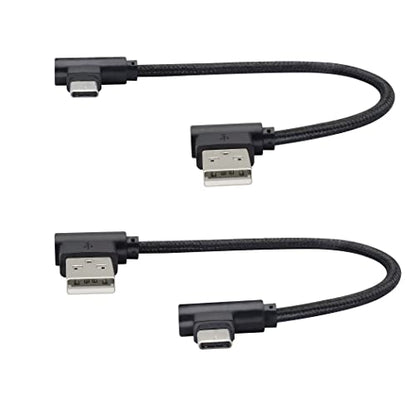 Double Elbow Type C Cable Right Angle Nylon Braided USB 2.0A to USB C Cable Type C 90°to USB A 90°Left Elbow Fast Charging Cable Compatible with Type-C Port Device [2Pack/0.6ft]