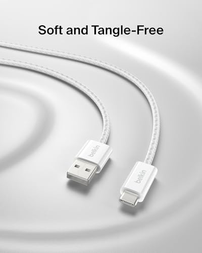 Belkin USB A to USB C 15W Braided Cable 6.6ft iPhone Charger Cord - color: White, style: 6.6 ft
