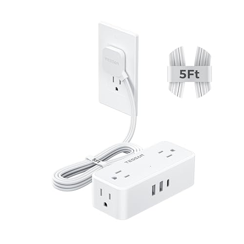 TESSAN Extension Cord 5 FT, Power Strip with 900J Surge Protection, White - color: White, size: 5 FT (1 USB-C, 2 USB-A)