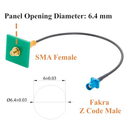 FAKRA Z Male to SMA Female RF Coaxial Cable Bulkhead Panel Mount 50 Ohm RG174 Automotive Car GPS Antenna Extension Cable for Vehicle GNSS Navigation, ADAS, 4G LTE Telematics, WiFi(25cm/0.82FT)