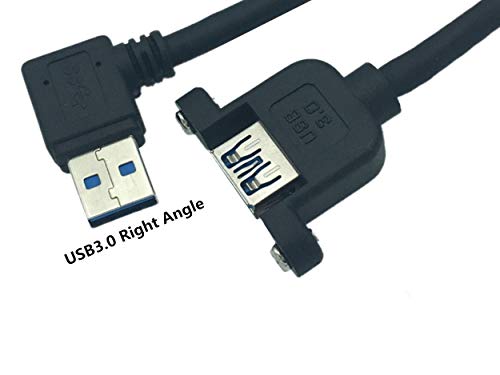 Panel- Mount USB 3.0 Extension Cable, Haokiang 1 ft/30cm 90 Degree Right Angle USB 3.0 Type A Male to Type A Female with Screw Hole Panel Mount Adapter External Cable (Right Angle)