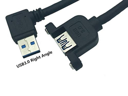Panel- Mount USB 3.0 Extension Cable, Haokiang 1 ft/30cm 90 Degree Right Angle USB 3.0 Type A Male to Type A Female with Screw Hole Panel Mount Adapter External Cable (Right Angle)