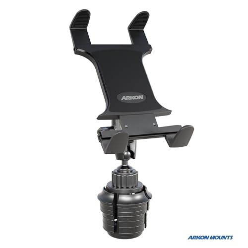 ARKON Mounts Car Cup Holder Tablet Mount | 360-degree Swivel Holder | All-Weather Composite Construction | Adjustable Grip for Customized Fit | Compatible with Tablet Size 7 to 18.4 inches
