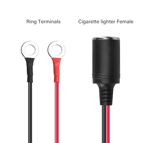 12V Car Cigarette Lighter to O Ring Terminal，14AWG Cigarette Lighter Female Socket to 8mm (0.3inch) Terminal Ring Harness, with 20A Fuse（2M/6FT）