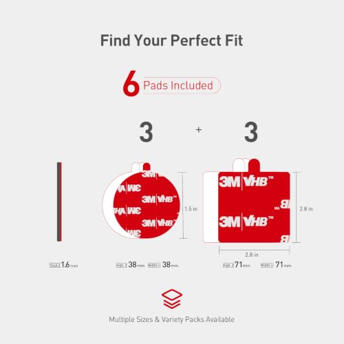 3M Double Sided Pads, Heavy Duty, 3 Squares & 3 Round Adhesive Pad, 6 Pack - size: 2.8"×2.8"+1.5"(6 Pack), style: Variety Pack