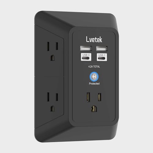 Outlet Extender, Surge Protector Outlet with 5-Multi Plug Outlet and 4 USB Ports(2 USB C), 3-Sided 1680J Power Strip Wall Charger, Multiple-Plug Outlet Splitter for Home Travel Office,ETL Listed,Black - color: Black, size: 2U2C