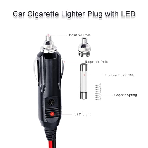 Cigarette Lighter Male Plug CB Radio Power Cord 12V Fused Replacement 12V Plug Connector Male Cigarette Lighter Plug 12V Cigar Plugs 16AWG Extension Cord with 10A Fuse（2 Pack）