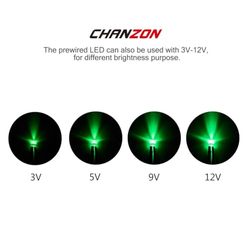 Chanzon 20pcs Pre-Wired 3mm LED Lights with Resistor + 20pcs LED Holders - color: Green, size: 3mm