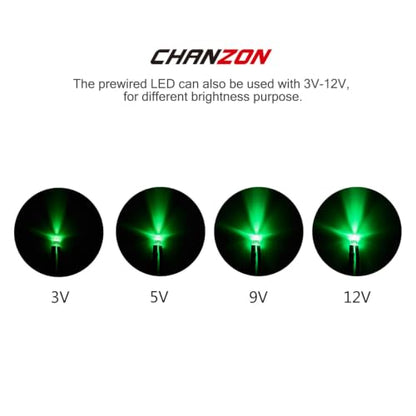 Chanzon 20pcs Pre-Wired 3mm LED Lights with Resistor + 20pcs LED Holders - color: Green, size: 3mm