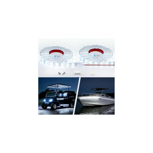 12V Marine Boat LED Light Strip Super Bright, 2 Pack 4FT IP68 Fully Waterproof RV Front Cap Lights, Golf Cart Underglow Roof Lights Strip for Truck ATV UTV SUV Car Pickup Trailer, Cuttable, White - color: White, size: 4FT