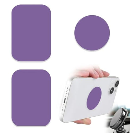 Phone Magnets for Back of Phone, Universal Metal Plates, 2 Rectangular and 2 Round with Adhesive, car Phone Magnets (Purple) - color: A Purple