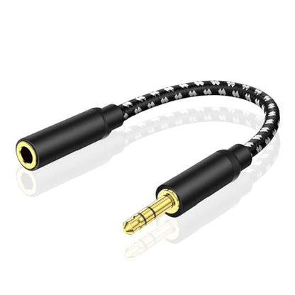 TNP 3.5mm Headphone Extension Cable, 6-Inch Male to Female AUX, Black - size: 6 INCH