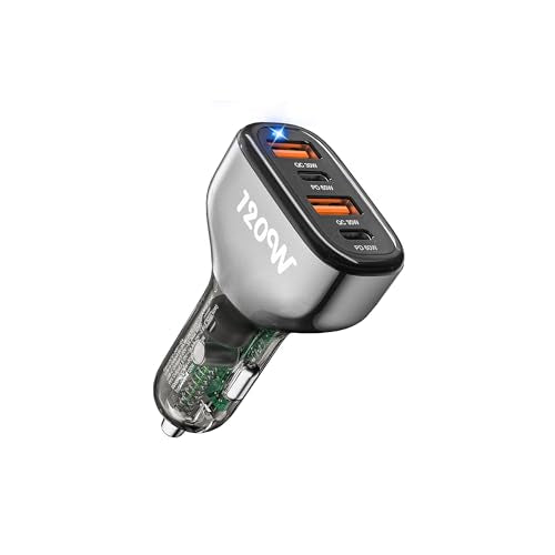 SONRU 4-Port USB C Car Charger, 120W 2*【PD60W+QC30W】 Cigarette Lighter USB Car Charger Adapter, Fast Car Phone Charger for iPhone 17/17 Pro Max/16/15/14 Series, Galaxy S24/23,iPad, Galaxy, Tablet