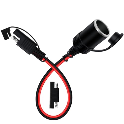 SAE to Cigarette Lighter Socket 12V 24V SAE to Female Cigarette Lighter Adapter 14AWG 20A with Polarity Converter for Cars, Motorcycles, Boats (1FT/0.3m) - size: 1FT/0.3m
