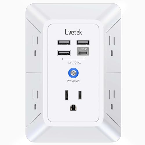 5 Outlet Extender Multi Plug Wall Outlets with 4 USB Charging Ports (1 USB C Outlet), 3 Sided 1680J Surge Protector Power Strip USB Wall Charger for Home, Office, Travel, ETL Listed, White - color: White, size: 3U1C
