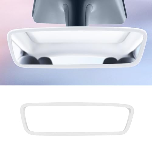 Car Rear View Mirror Protector Frame, Silicone Auto Rearview Edge Protection Cover Compatible with Model 3 Model Y, Interior Rear View Trim Frame Decoration, Car Accessories (White) - color: White