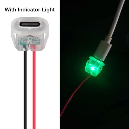 10PCS LED USB Type-C Female Chassis,3A 2-pin Soldering Jack,2 Wire USB C Panel Mount Connector,24AWG USB C Pigtail Cable Extension Power Cable (with LED) - style: F