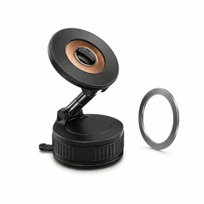 Vacuum Lock Magnetic Car Phone Holder, 5lbf Strong Suction, 360° Adjustable Triple-Axis Phone Stand, Reusable Washable PU Gel Base for iPhone 12-16 Series, Android Smartphones, Black