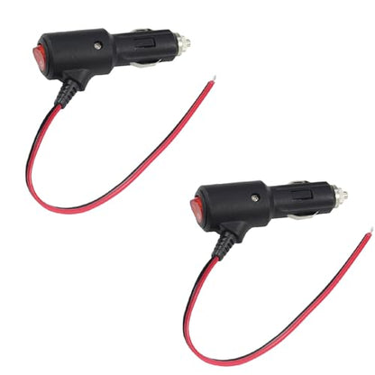 [2PACK] 12V Fused Replacement Cigarette Lighter Male Plug With On/Off Switch - 1FT 12Volt 15amp With Leads and LED Lights, 16AWG for Car Cooler, CB Radio - size: 1FT-2PACK