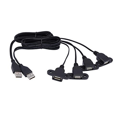 QiCheng&LYS USB 2.0 Male to Dual Female Charging Extension Cable, Furniture nightstand Sofa Electric Vehicle on-Board Charging Port, Panel Mount Cable with Screw Hole 5ft (2pcs) - color: 2 pcs Dual Female Black