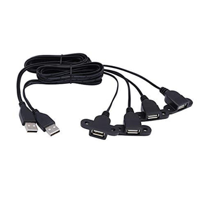 QiCheng&LYS USB 2.0 Male to Dual Female Charging Extension Cable, Furniture nightstand Sofa Electric Vehicle on-Board Charging Port, Panel Mount Cable with Screw Hole 5ft (2pcs) - color: 2 pcs Dual Female Black