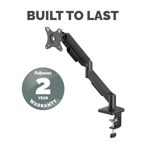 Fellowes Everyday Plus Single Gas Spring Monitor Arm Supports up to 32" Screens Weighing 4.4-19.84 lbs, Height Adjusting, Tilt, Swivel, Rotate, VESA 75/100, Clamp or Grommet Mount, Cable Management - style: Everyday Plus Single Arm
