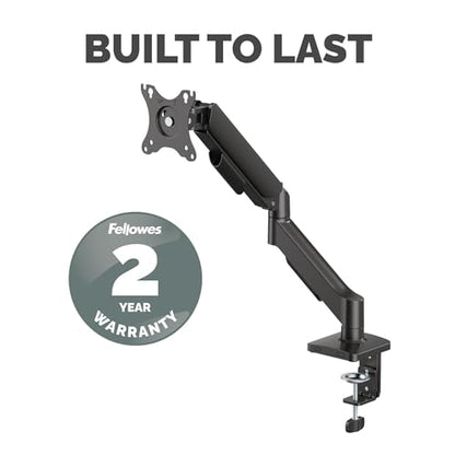Fellowes Everyday Plus Single Gas Spring Monitor Arm Supports up to 32" Screens Weighing 4.4-19.84 lbs, Height Adjusting, Tilt, Swivel, Rotate, VESA 75/100, Clamp or Grommet Mount, Cable Management - style: Everyday Plus Single Arm