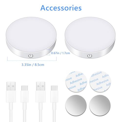 Ferswe Rechargeable Tap Lights, Dimmable Touch Night Lights with 1000mAh Large Battery, Stick on Light for Closet, Bedroom, Bathroom and Cabinet (2 Pack) - color: White