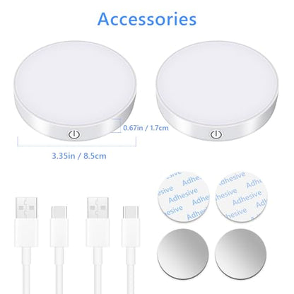 Ferswe Rechargeable Tap Lights, Dimmable Touch Night Lights with 1000mAh Large Battery, Stick on Light for Closet, Bedroom, Bathroom and Cabinet (2 Pack) - color: White
