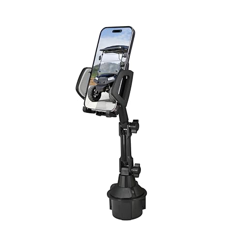 Upgraded Version Golf cart Cup Phone Holder, Universal Adjustable Long Neck Golf Car Phone Mount Cradle Friendly Compatible with iPhone Google and All 4.0-7.0 inches Smartphones, black