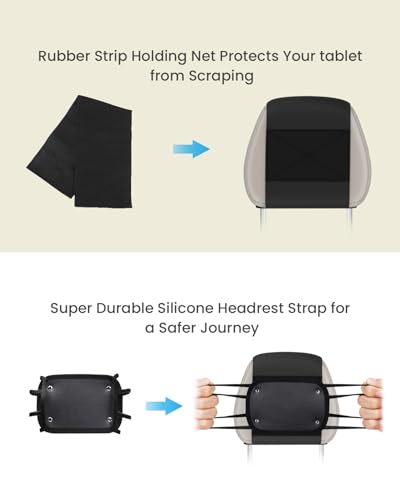 WONNIE Tablet Holder for Car, Upgraded iPad Holder for Car Mount Headrest, iPad Mount Back Seat for Kids with Anti-Slip Strap, Silicone Holding Net/Fits All 7-12.9'' Tablets - size: 1 Pack- fits 7-12.9" tablet