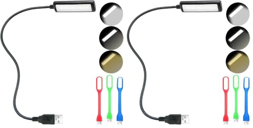 USB Reading Light, Laptop Keyboard Light for Computer Adjustable Gooseneck, 3 Color x 3 Brightness USB Lamp/1pc + 3pcs Mini LED (1 + 3) (Pack of 2) - size: 9 LEDS (Pack of 2)